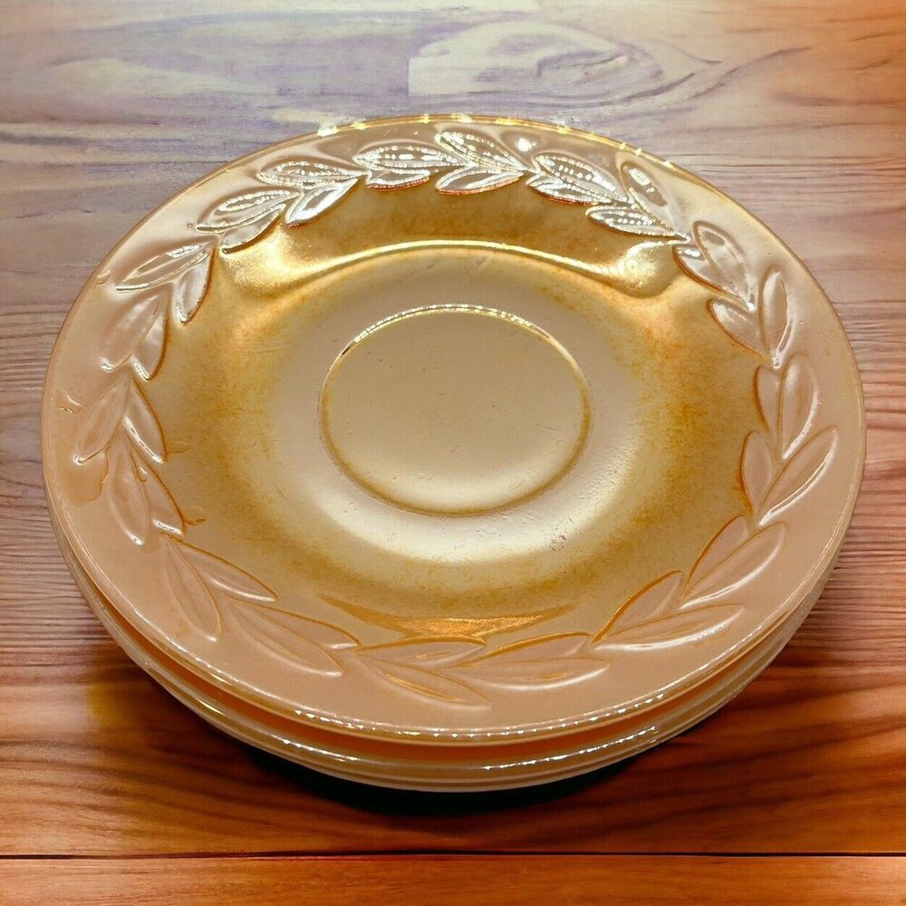 Anchor Hocking Fire King Saucer Set Of 3 Amber Peach Glass